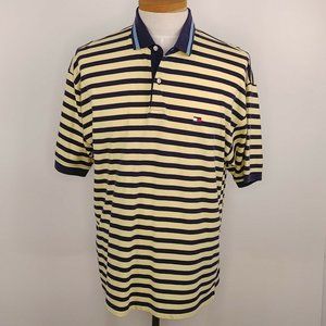 Tommy Hilfiger Yellow Blue Striped Polo Shirt Mens Size XL